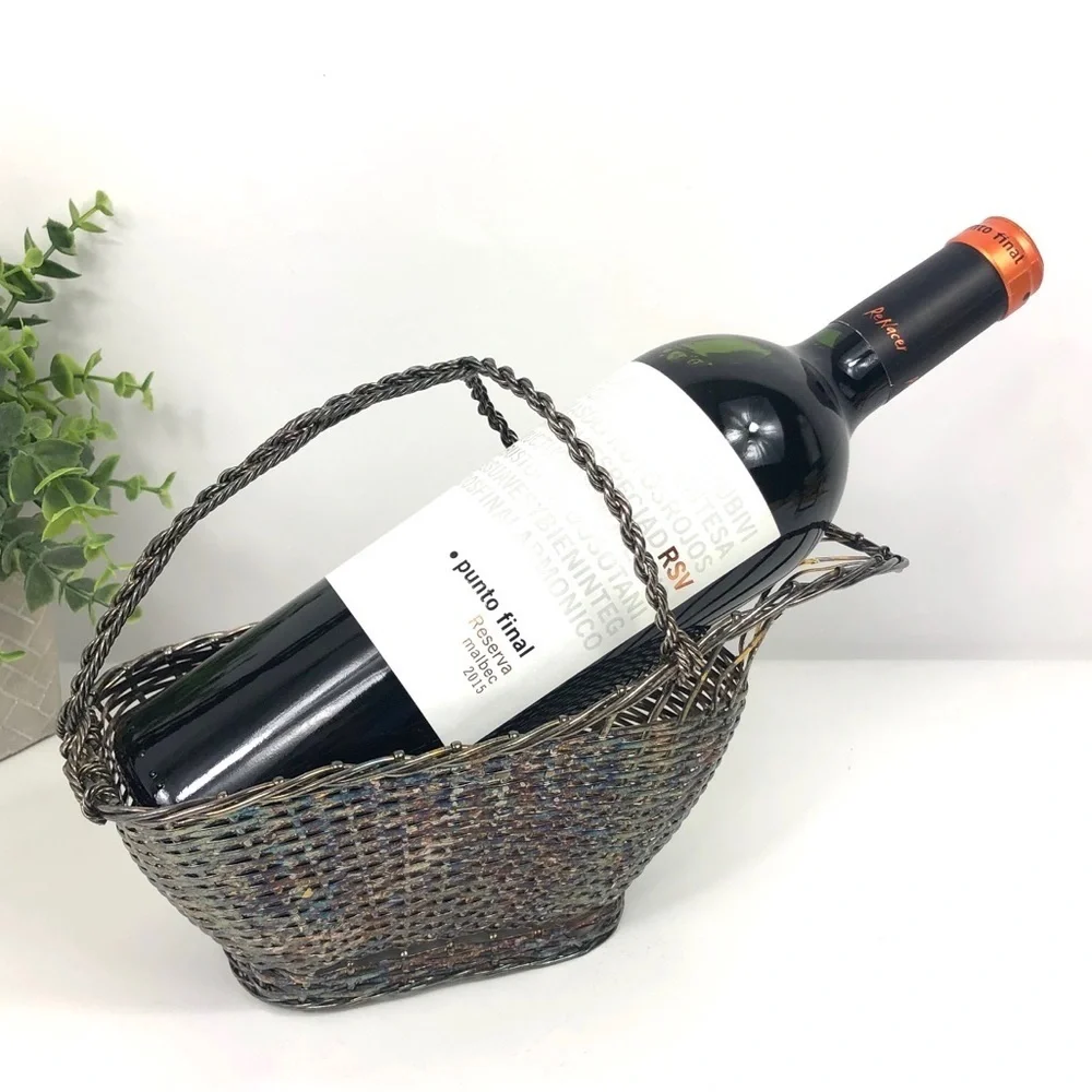 WIRE ‪Bottle holders ‬ twisted silver metal basket